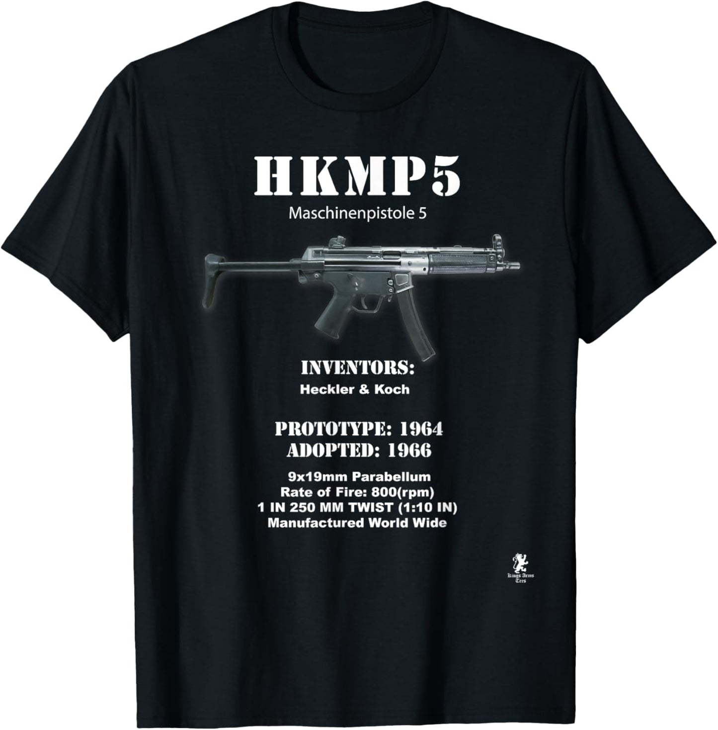 The King's Arms Men's Patriotic MP5 T-Shirt, Black, Small