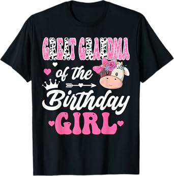 Great Grandma Of The Birthday Girl Farm Cow 1St Bday Girl T-Shirt