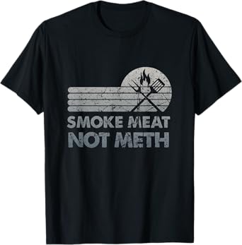 BBQ Smoke Meat Not Meth Brisket Ribs Grey Vintage Distressed T-Shirt