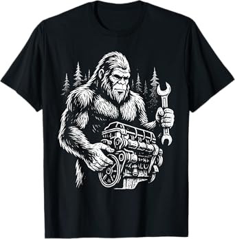 Funny Mechanic Bigfoot Sasquatch Engine Car Repair T-Shirt