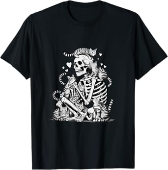 Skeleton Cat Skull Kitty Cute Halloween Men Women Kids Goth T-Shirt