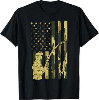 Camo Flag Fisherman Vintage Fishing Patriotic Angler Gift T-Shirt