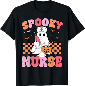 Groovy Spooky Nurse Funny Ghost Halloween Nursing Women T-Shirt
