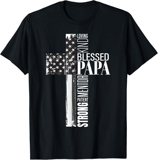 Vintage Christian Blessed Papa American Flag Fathers Day T-shirt
