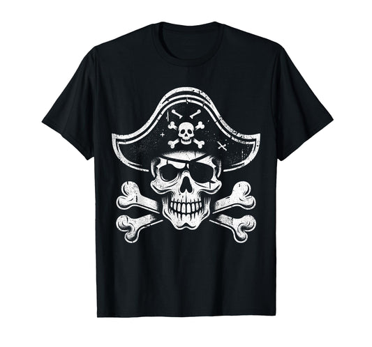 Vintage Pirate Skull Captain Tee - Roger Jolly Crossbones T-Shirt