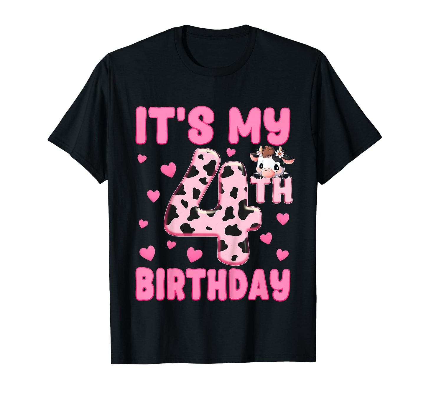 It's My 4th Birthday Girl 4yr Cute Farm Cow Four 4 Year Old T-Shirt
