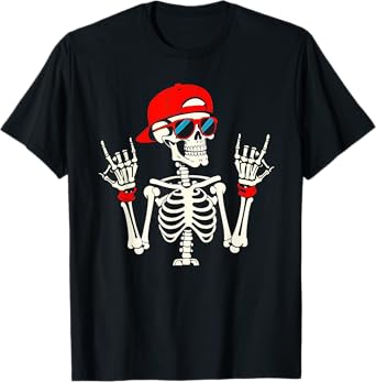 Halloween Skater Teen Boy Cool Skeleton Rock and Roll Men T-Shirt