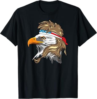 Bald Eagle with Mullet and American Flag Bandanna Women Men T-Shirt