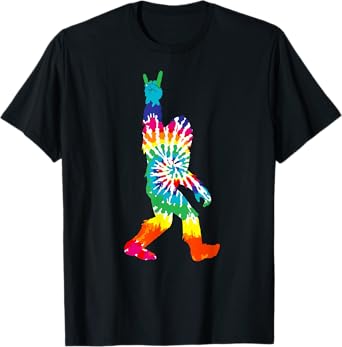 Funny Bigfoot Rock and Roll Tie Dye Shirt Sasquatch Believer T-Shirt