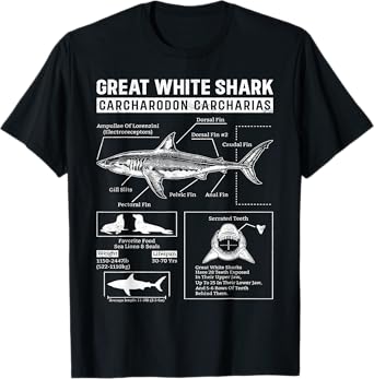 Vintage Great White Shark Anatomy Lover Marine Biologist T-Shirt