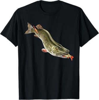 Northern Pike Fishing Fishermen Gifts Men's Northern Pike Fishing T-Shirt Black Small Classic Fit Short Sleeve Cotton T-Shirt