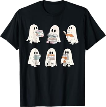 Retro Ghost Reading Books, Halloween bookish ghost bookworm T-Shirt