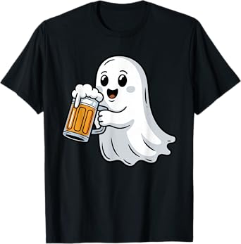 Halloween Boo Ghost Drinking Beer Funny Kids Trick or Treat T-Shirt
