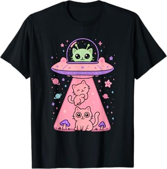 Cat UFO Cute Funny Kitty Kawaii Space Pink Spaceship Alien T-Shirt
