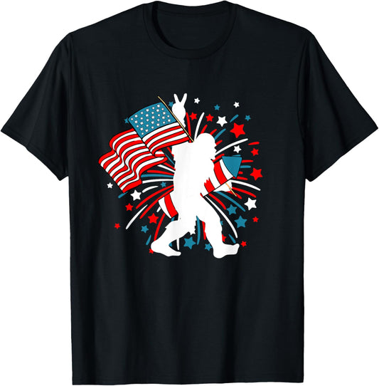 Bigfoot American Flag Firecracker Funny 4th Of July Bigfoot T-Shirt