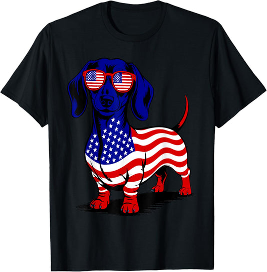 Dachshund Dog 4th Of July American Flag For Men Women T-shirt