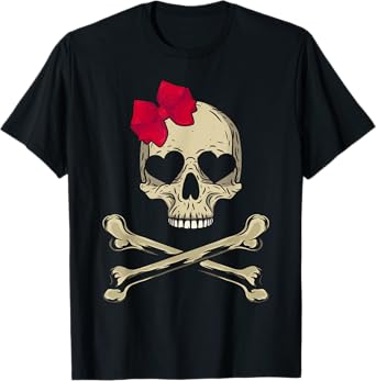 Cute Skull and Cross bone Pink Bow Tie Women Girls Adorable T-Shirt