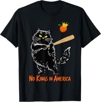 Cat Baseball No Kings In America Protest Fight Oligarchy T-Shirt