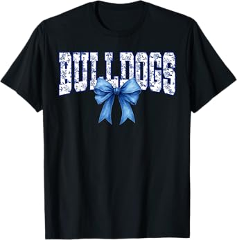 Bulldogs Floral Toile Royal Blue Watercolor Coquette Bow T-Shirt