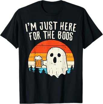 Im Just Here For The Boos Retro Ghost Beer Halloween Costume T-Shirt