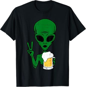 Area-51 Alien Beer Peace Sign Lazy Drinking Halloween Gift T-Shirt