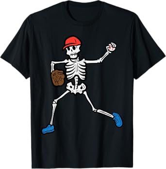 Halloween Baseball Pitcher Skeleton Costume Boys Kids Men T-Shirt