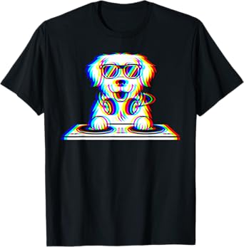 Funny Golden Retriever DJ Glitch Rave EDM Music Party T-Shirt