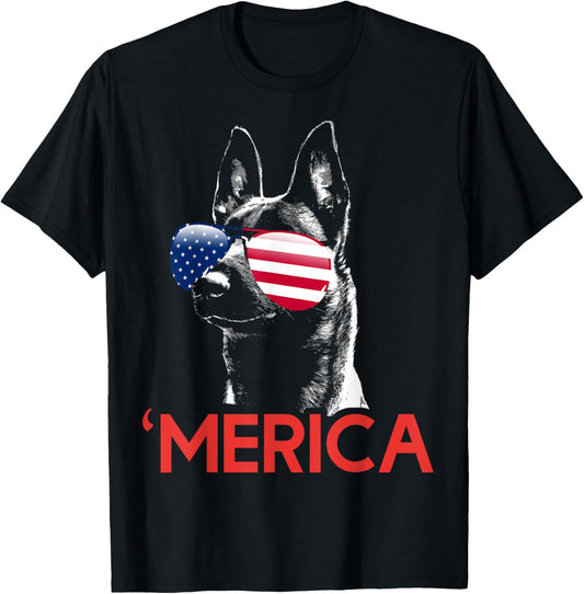 Merica Belgian Malinois American Flag 4th of July T-Shirt