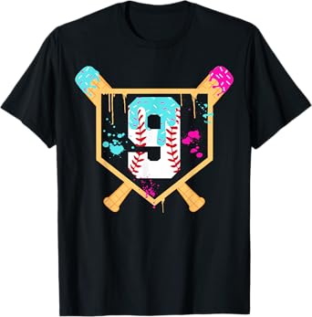 Baseball 9 Year Old Ice Cream Drip 9th Birthday Boy 9 T-Shirt