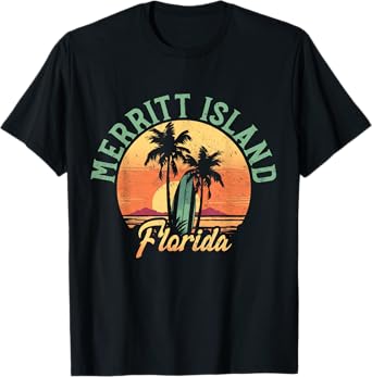 Merritt Island Florida Retro Surfer Vintage Beach T-Shirt