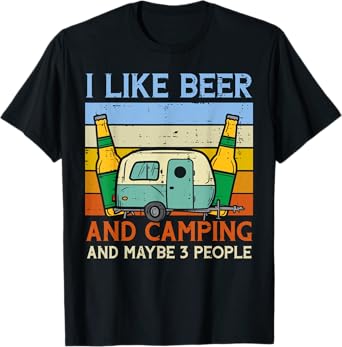 Camping Beer 3 People Sunset Retro Drinking Camper Men Women T-Shirt