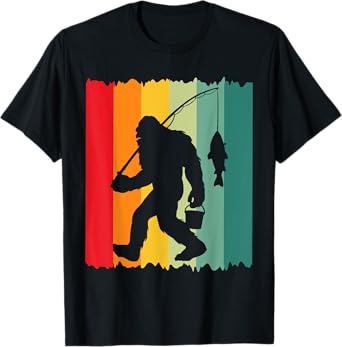 Bigfoot Sasquatch Fisherman Fishing Vintage Dad Fathers Day T-Shirt