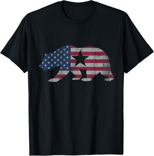 California Republic Bear American Flag 4th of July USA T-Shirt