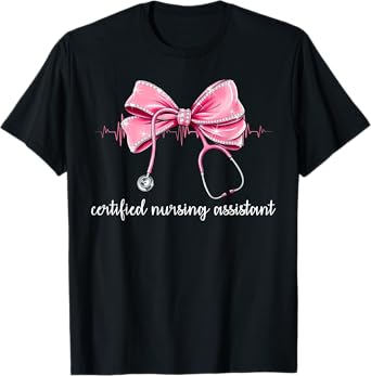 Certified Nursing Assistant CNA Stethoscope Coquette Bow T-Shirt