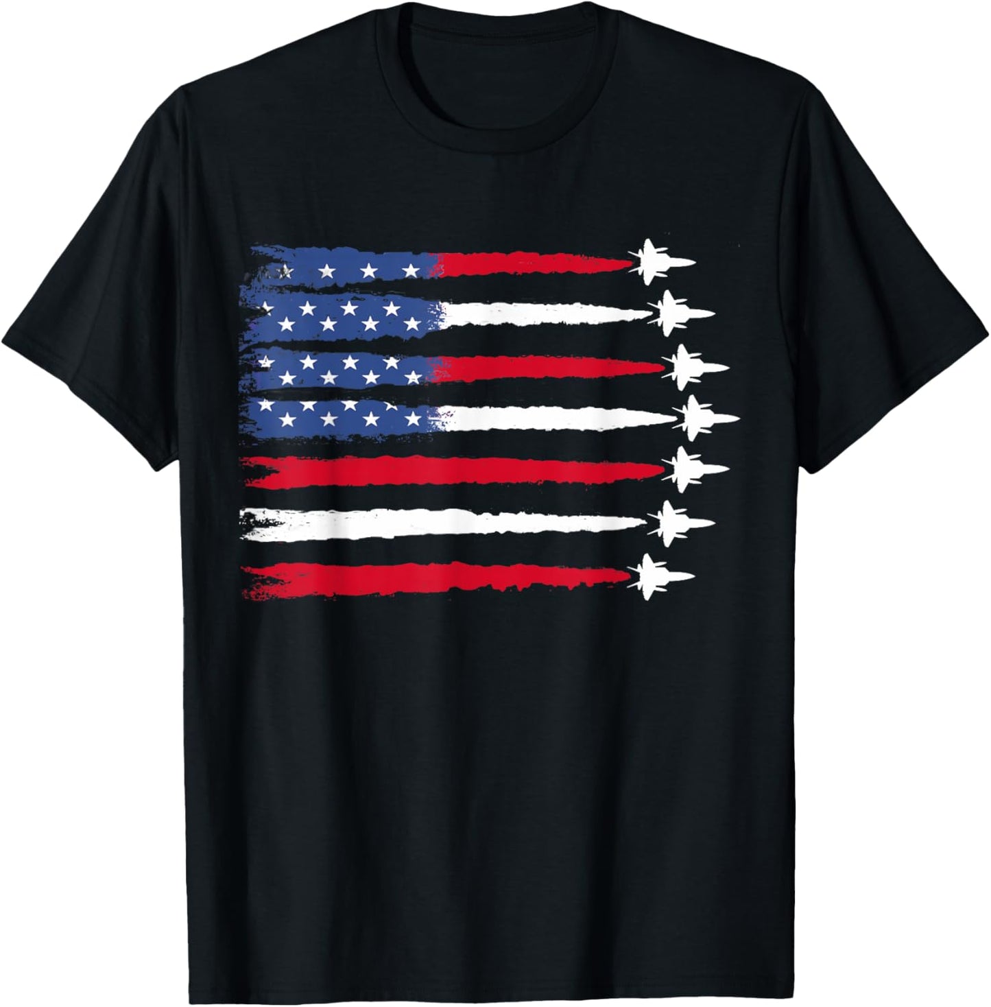 Patriotic Red White Blue USA Flag Fighter Jets 4th of July T-Shirt