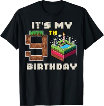 My 9th Birthday Pixel Game 9 Cake Video Gamer Boys Kid Youth T-Shirt