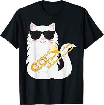 Funny Cat Wearing Sunglasses Playing Trombone T-Shirt