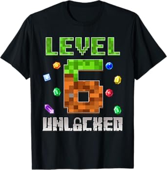 Birthday Boy Level 6 Unlocked 6th Birthday Game Pixel T-Shirt