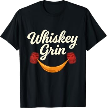 Whiskey Grin Barrel Smile Bar Humor Graphic Art T-Shirt