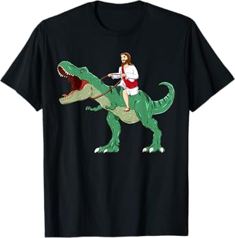 Funny Parody Jesus Riding Dinosaur Meme Dino Lover Believer T-Shirt