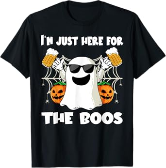 Im Just Here For The Boos Halloween Pumpkin Ghost Drink Beer T-Shirt
