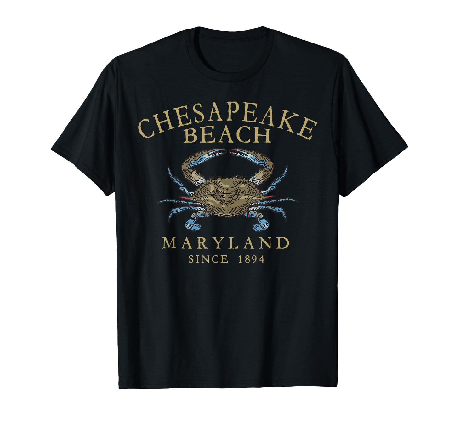 Chesapeake Bay Maryland Blue Crab Vintage Arched Tan Letters T-Shirt