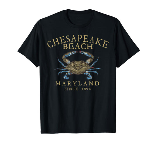 Chesapeake Bay Maryland Blue Crab Vintage Arched Tan Letters T-Shirt