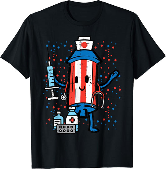 4th Of July Firecracker Nurse Funny America Scrub Top Women T-Shirt