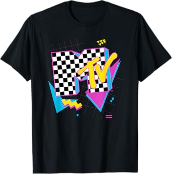 MTV Retro Checkered Neon Shapes Music Television T-Shirt