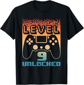 9th Birthday Art For Boys Level 9 Unlocked Gamer 9 Year Old T-Shirt