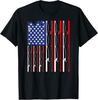 American Flag Fishing Rod Fishing Lover T-Shirt
