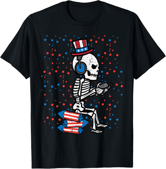 4th Of July Skeleton Gamer Funny America Boys Kids Men Teen T-Shirt