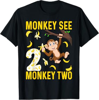Kids 2 Years Old Monkey Party Themes 2nd Birthday T-Shirt