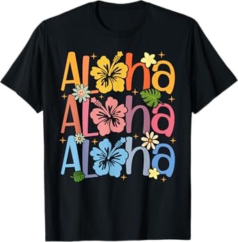 Cute Aloha Hawaiian Summer Vacation Shaka Hibiscus Kids Girl T-Shirt
